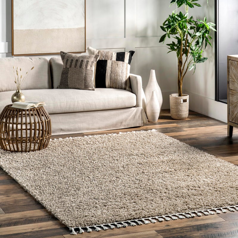 Nuloom Neva Beige/Ivory, 3' x 5', Modern, Shag, Tasseled, Soft and Cozy, High Traffic, Stain Resistant, Easy Clean, Durable Area Rug for Bedroom, Living Room, Dining Space, Den, Foyer, Entryway - Image 1